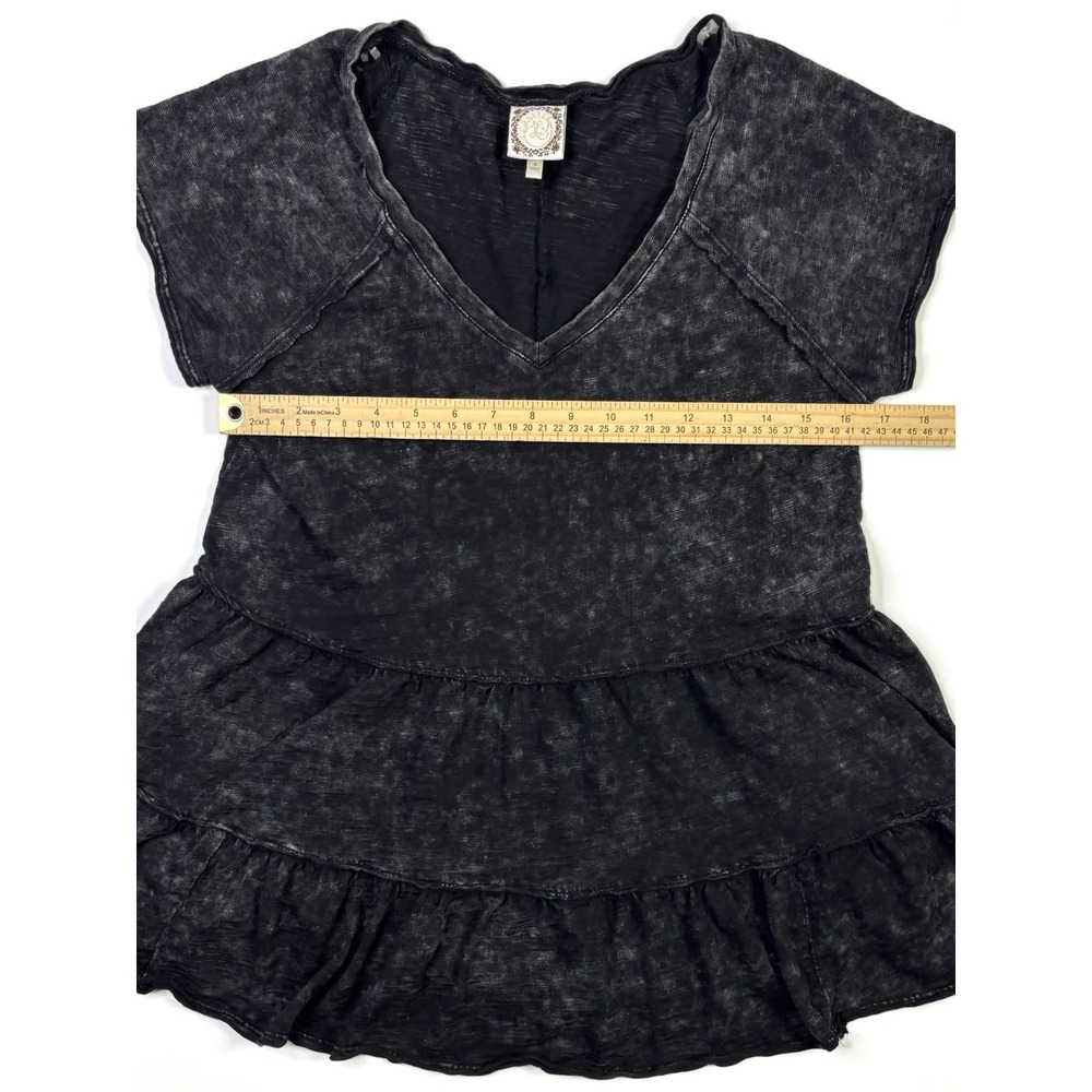Truself Tunic Top Women's Small Black Mineral Wash Tiered Ruffle V-Neck - Picture 4 of 8